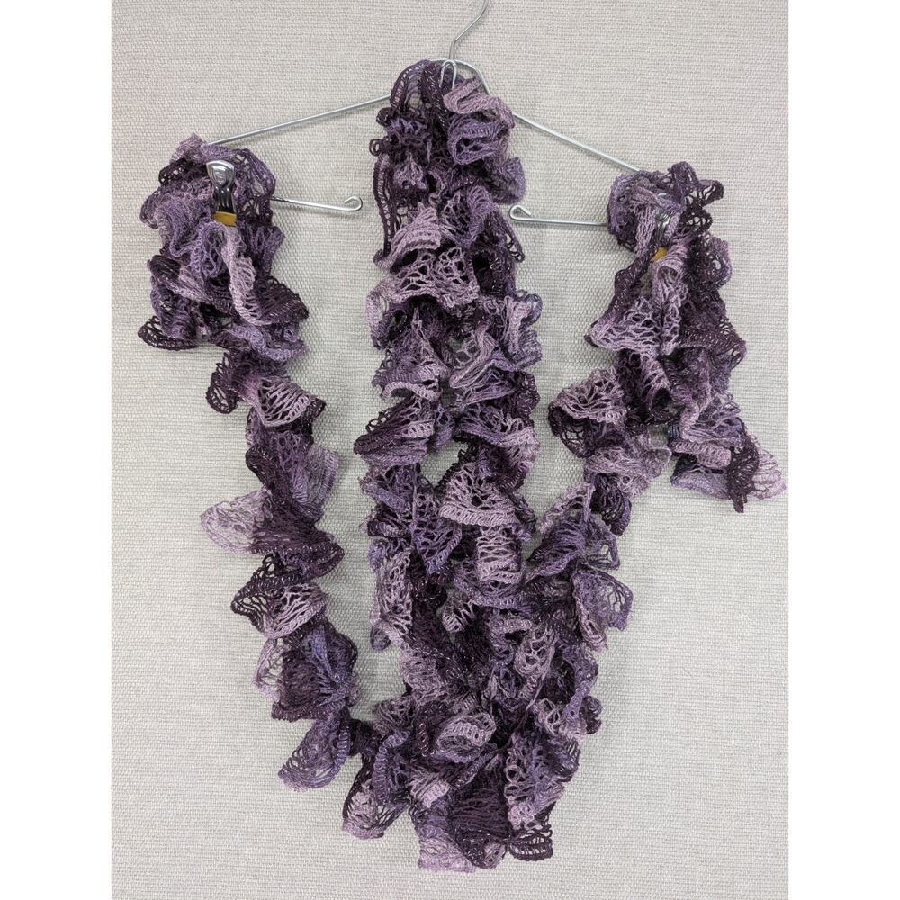 Handmade Crocheted Fashion Ruffle Scarf Purple Shimmer 115"